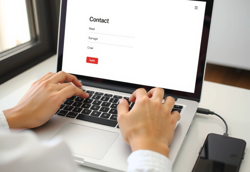 Obrázek osoby píšící zprávu na počítači, symbolizující snadnou komunikaci a vyplňování kontaktního formuláře.