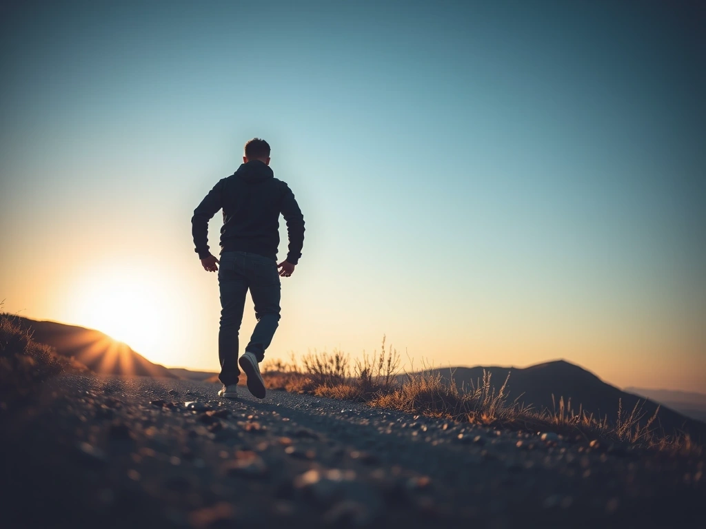 Osoba, která dělá první krok nebo dosahuje cíle, symbolizující začátek nové cesty ke zdraví.