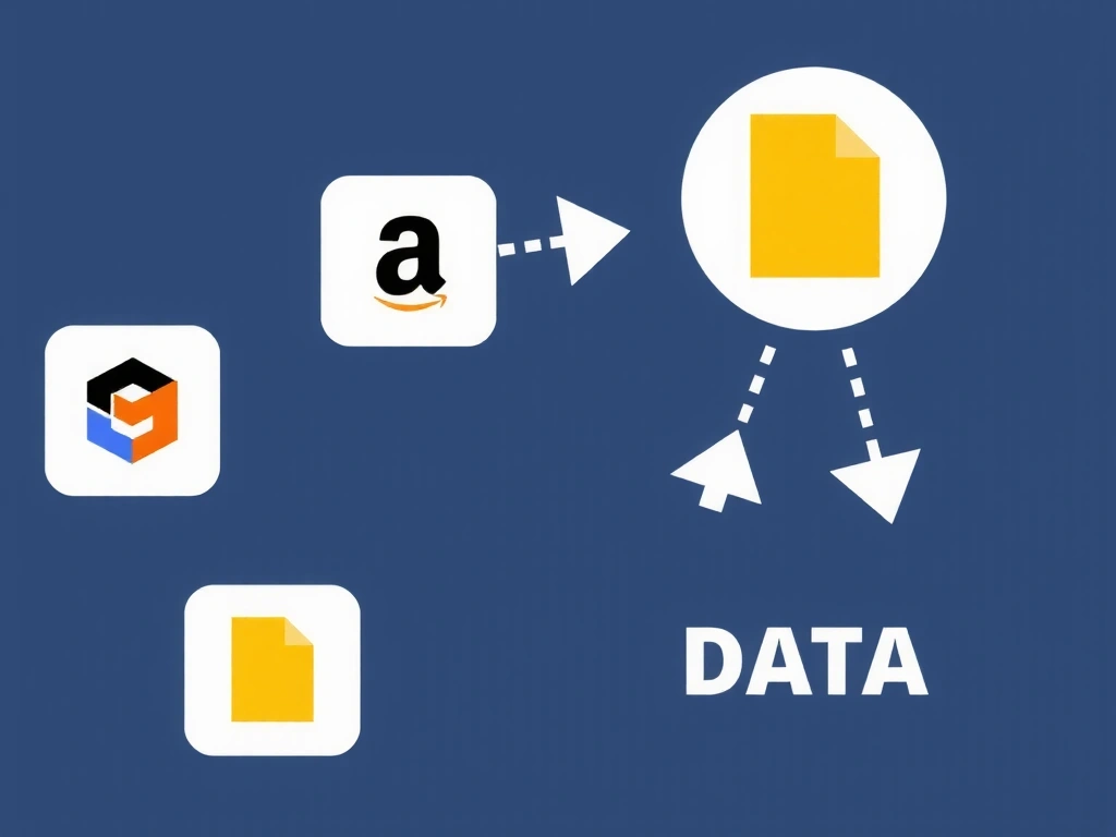 Ilustrace sdílení dat, s ikonami aplikací a šipkami